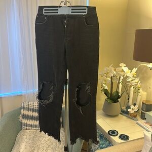 Free People Maggie Mid Rise Straight-Leg Washed Black Jeans Women’s Size 28